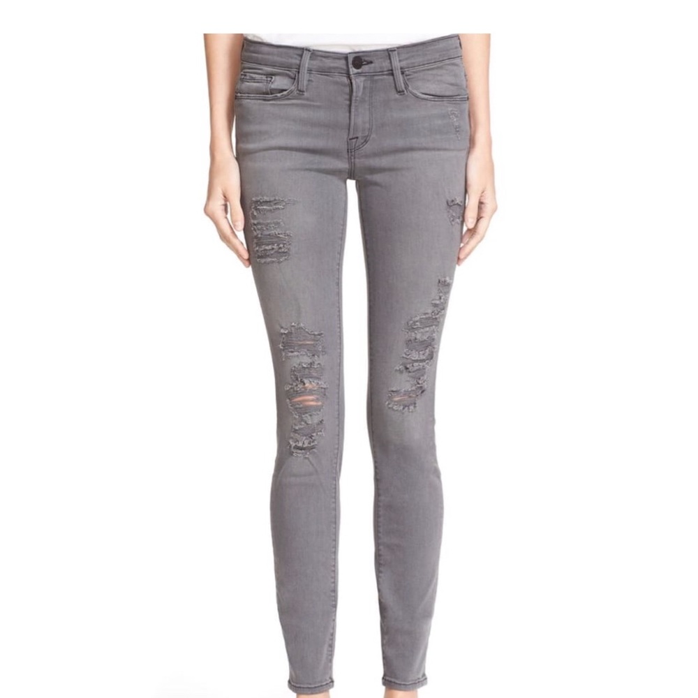 FRAME Gray Le Skinny de Jeanne Distressed Jeans size 25